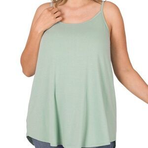 Zenana- Plus Size- Reversible Cami-Dusty Green, 1X  Fall, Comfy, Casual